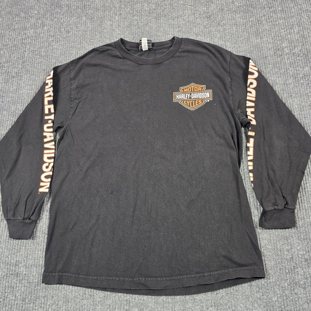 Harley-Davidson Shirt Mens Large Black Long Sleeve‎ Hits Wisconsin Moto Biker